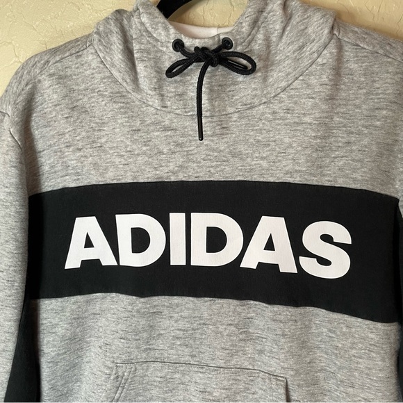 Adidas Grey Black White Long Sleeve Hoodie Front Pocket Women’s Size Medium - Picture 4 of 7